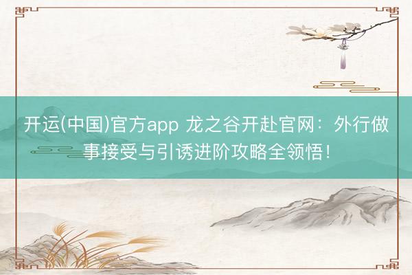 开运(中国)官方app 龙之谷开赴官网：外行做事接受与引诱进阶攻略全领悟！