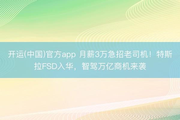 开运(中国)官方app 月薪3万急招老司机！特斯拉FSD入华，智驾万亿商机来袭