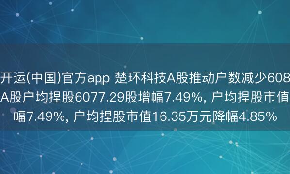 开运(中国)官方app 楚环科技A股推动户数减少608户降幅6.97%， 畅达A股户均捏股6077.29股增幅7.49%， 户均捏股市值16.35万元降幅4.85%