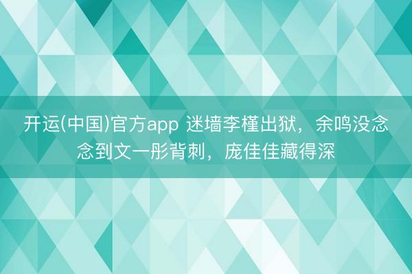 开运(中国)官方app 迷墙李槿出狱，余鸣没念念到文一彤背刺，庞佳佳藏得深