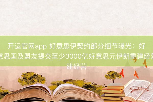 开运官网app 好意思伊契约部分细节曝光：好意思国及盟友提交至少3000亿好意思元伊朗重建经营